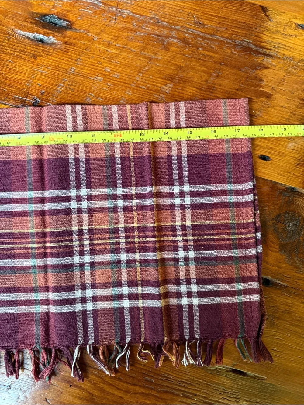 🍂 8 Plaid Fringe Set of Burgundy and Orange Cotton Napkins